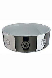 Miska keramická pes stříbrná s tlapkou 0,3l 12cm TR