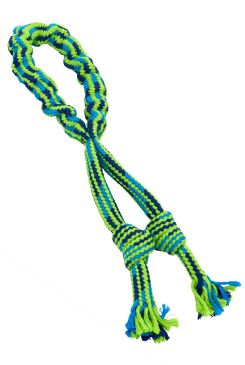 Hračka pes Bungee Smyčka s uzly modrá/zelená 35cm